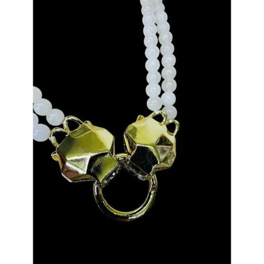 Eye Candy Los‎ Angeles Agate Double Panther Head Crystal Pave Necklace Gold Tone